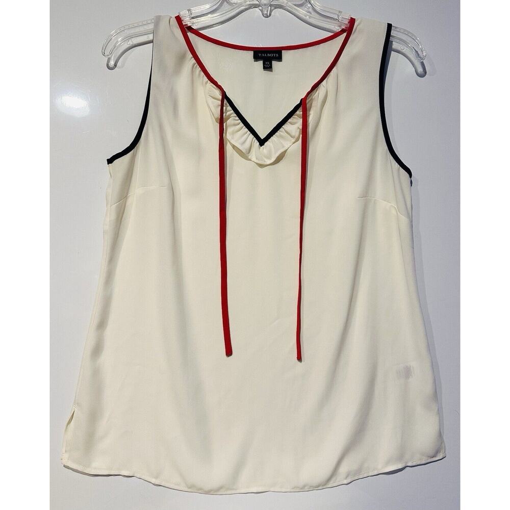 Talbots Top Womens Ivory Tie Neck Sleeveless Pullover Size Xsmall
